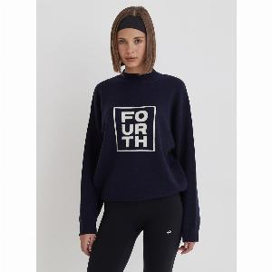 Navy Funnel Neck Branded Cropped Jumper Valene