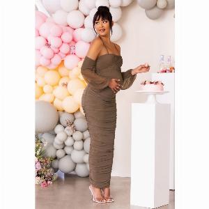 Announcement  Mocha Maternity Bardot Ruched Maxi Dress