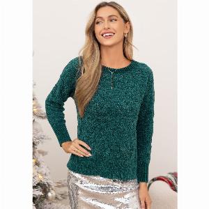 Green Textured Knit Long Sleeve Jumper