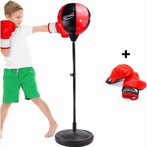 Zoluko Boxball auf Fuß für Kinder  Inkl Boxhandschuhe und aufblasbare Pumpe  Höhenverstellbar  Für drinnen und draußen  Boxball auf Ständer  Boxtrainer  Boxstange  Boxset Kinder  Boxball stehend  Boxen  Heimsport  SchwarzRot
