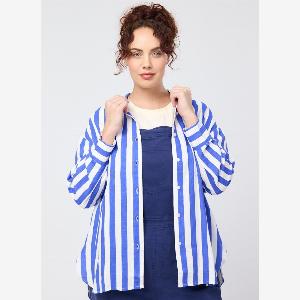 Joanie Clothing Maxine Bold Stripe Oversized Shirt  Blue  Medium UK 1214 Blue
