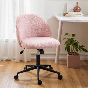 Enjoy 47 Off Light Pink HOMCOM Teddy Fleece Office Chair with Wheels