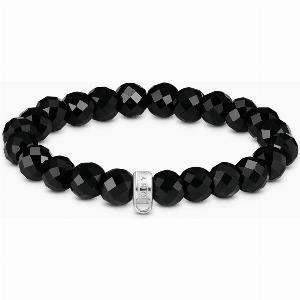 THOMAS SABO Classic Charm Club Silver Black Obsidian Bead Charm Bracelet For Women
