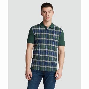 Jaquard Front Plaid Polo Shirt In Sycamore