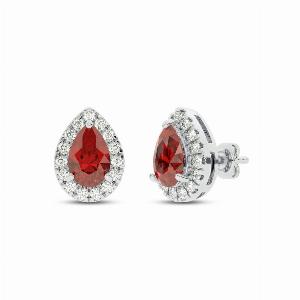 Dainty Lab Grown Diamond Teardrop Halo Earrings  10K White Gold 16 ct tw Diamond  55X35mm Pear Shaped Ruby