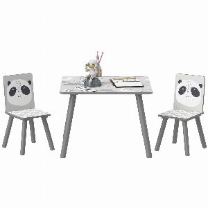 ZONEKIZ Kids Table Chairs Children Desk with 2 Chairs Toddler Furniture Set in Grey