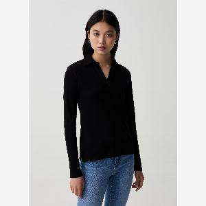 OVS Longsleeved Tshirt With Polo Neck Frau Schwarz Größe 42