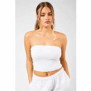 Enjoy 42 Discount on Kaiia Script Logo Bandeau Crop Top in Light Grey