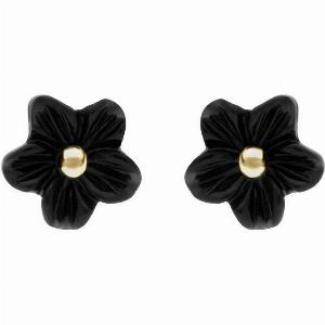 9ct Yellow Gold Whitby Jet Tuberose 8mm Flower Stud Earrings
