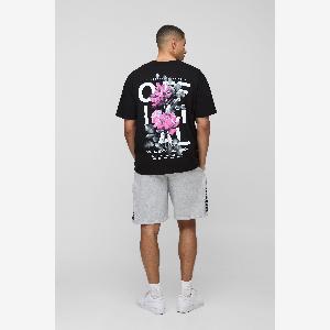 Herren Oversize Official TShirt mit RosenPrint Black Größe 5XL boohooMAN