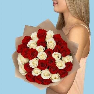 Take 33 off 35 premium white and red roses