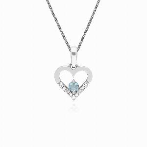 Classic Aquamarine  Diamond Love Heart Shaped Pendant in 9ct White Gold