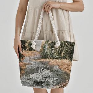 67 Rabatt auf mehrfarbige JuteTasche mit Schwanenmotiven