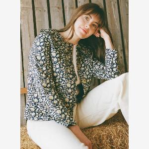 Joanie Clothing Brooke Navy Floral Print Quilted Collared Jacket  Large UK 1618 Navy