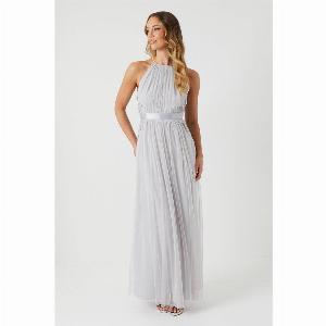 Halterneck Lace Applique Bridesmaid Dress  Grey Mist
