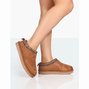 Tamsin Tan Faux Suede Embroidered Slipper Boots