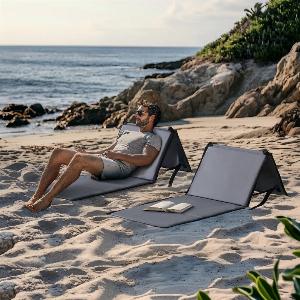 SUNJOY Portable Beach Mat with Adjustable Backrest for Adults Set of 2  Gray