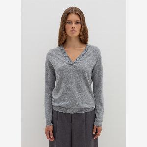 Stefanel  Pullover aus Wolle Baumwolle und Kaschmir mit VAusschnitt Damen Meliertes Grau
