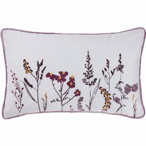 Becky Purple Wildflower Embroidered Cushion 30cm x 50cm