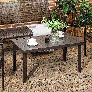 Outsunny Table basse rectangulaire table de salon plateau à lattes pieds réglables pour intérieurextérieur marron   Aosom France