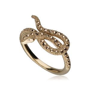 Art Nouveau Marcasite Winding Snake Ring in 18ct Gold Plated Silver