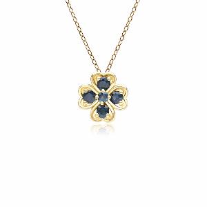 Gardenia Round Sapphire Clover Pendant Necklace in 9ct Yellow Gold