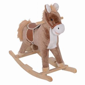 HOMCOM Kids Rocking Horse Wooden Plush Age 3 Children Ride On Toy in Brown