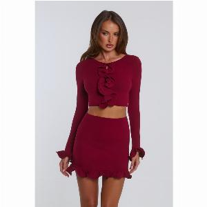 Summer Lush Long Sleeve Crop Top Wine