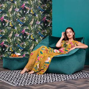 Teal Velvet Armchair and Footstool Bean Bags Now 14999 Save 25