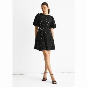 Enjoy a 20 Discount on Black Diamante Trim Puff Sleeve Mini Dress