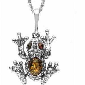 Sterling Silver Amber Small Frog Necklace