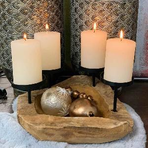 Adventskranz Holz rund Teakholz 4 Kerzenhalter Natur Tischleuchter Schale