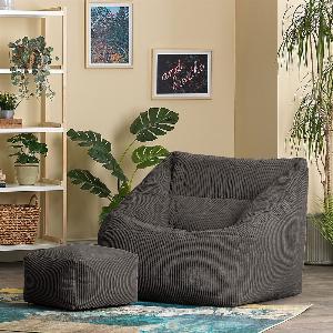 Iconic Cord Armchair and Footstool Set in Charcoal Grey Now 14999