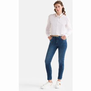 Camicia cropped in popeline di cotone stretch Bianca
