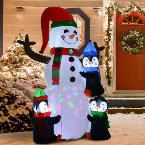 HOMCOM Christmas Inflatable Snowman with Penguins 28 Off LEDlit
