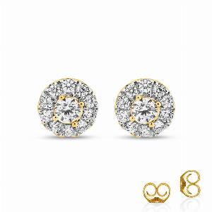 Lab Made Halo Diamond Stud Earrings 14 ct tw  10K Yellow Gold