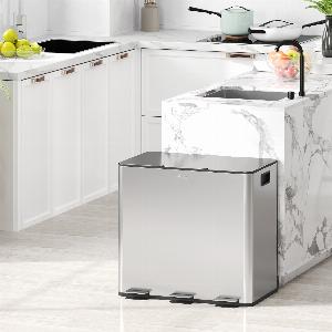 HOMCOM Mülleimer 3 x 15L Abfalleimer aus Edelstahl Mülltrennsystem mit Softclose Deckel und Herausnehmbare Inneneimer Treteimer mit DeodorantFächern für Wohnzimmer Büro Silber   Aosom