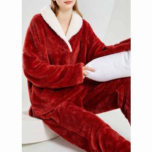 Wine Red Turn Down Collar Top and Pants