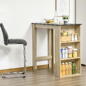HOMCOM Tavolo da bar tavolo alto da cucina tavolo da bar  dim 112L x 57P x 106H cm  3 mensole  effetto rovere chiaro nero