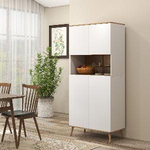 HOMCOM Buffet de cuisine armoire de rangement 2 placards avec porte étagères réglables niche centrale 2 passecâbles blanc