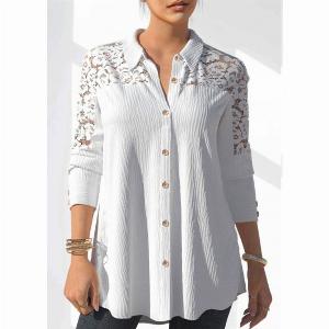 ROTITA Lace Stitching White Button Detail Blouse