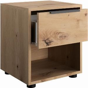 Comodino Camera da Letto 1 Cassetto e Vano a Vista Tavolino da Notte 38x35x44 cm  Rovere