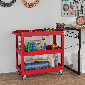 DURHAND Chariot desserte datelier acier 3 plateaux sur roulettes avec poignée charge max 150 kg 83 x 353 x 76 cm acier rouge
