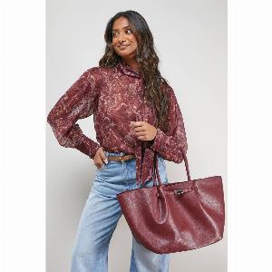 Topic Faux Leather Top Handle Tote Bagcherry
