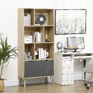 HOMCOM Bibliothèque étagère meuble de rangement placard 6 étagères dim 80L x 35l x 180H cm naturel et gris foncé