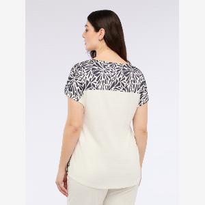 Fiorella Rubino  Tshirt bimaterica con stampa floliage Donna Blu Taglia M 5254 IT