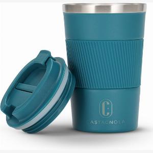 Castagnola Thermos Cup  Kaffeebecher To Go  Reisebecher für Kaffee und Tee  Teebecher  380 ML  Edelstahl  Blau