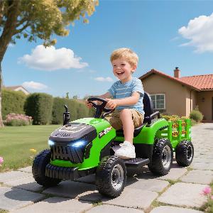 AIYAPLAY Trattore Elettrico per Bambini con Rimorchio Staccabile e Telecomando in Plastica e Metallo 139x58x55 cm Verde   Aosom Italy