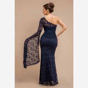 Navy blue oneshoulder scalloped neck maxi dress from Goddiva now 136 after 37 discount