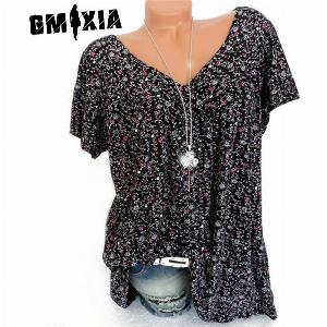 GMXIA Chemisier et chemises dété décontractés à manches courtes et col en V pour femme  Imprimé floral XXXXL jaune